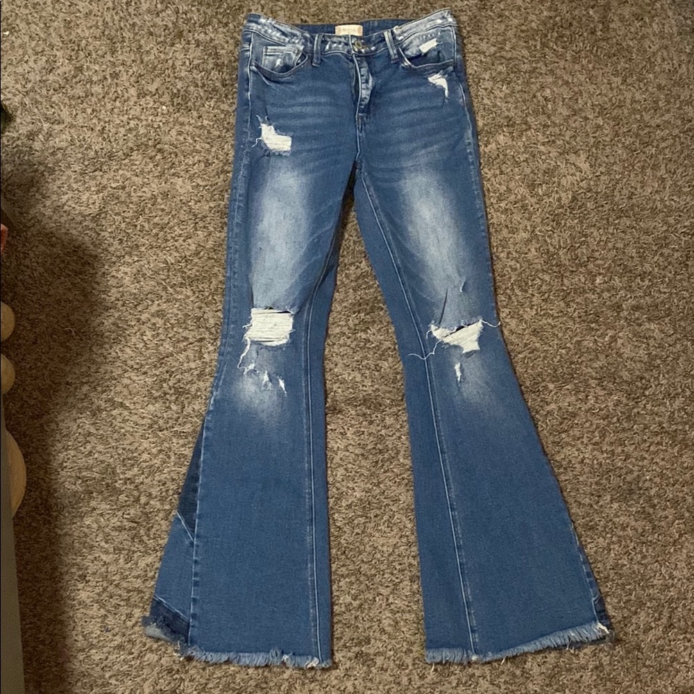 Women's Blue Distressed Flare Jeans